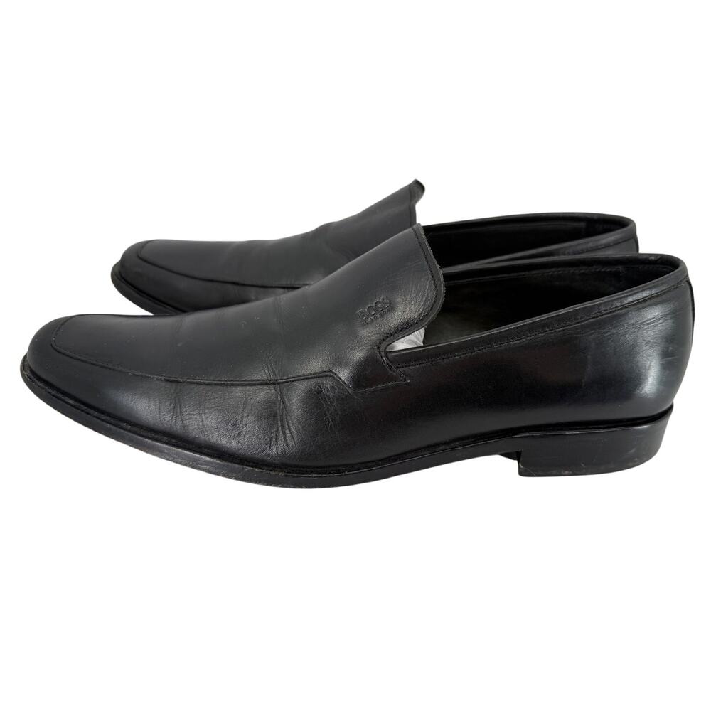 BOSS Hugo Boss Men's Black Leather Slip On Dress Loafers Size 9 US Square Toe